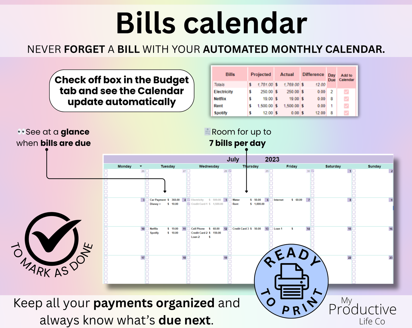 Ultimate Budget by Paycheck Spreadsheet Google Sheets and Excel Template