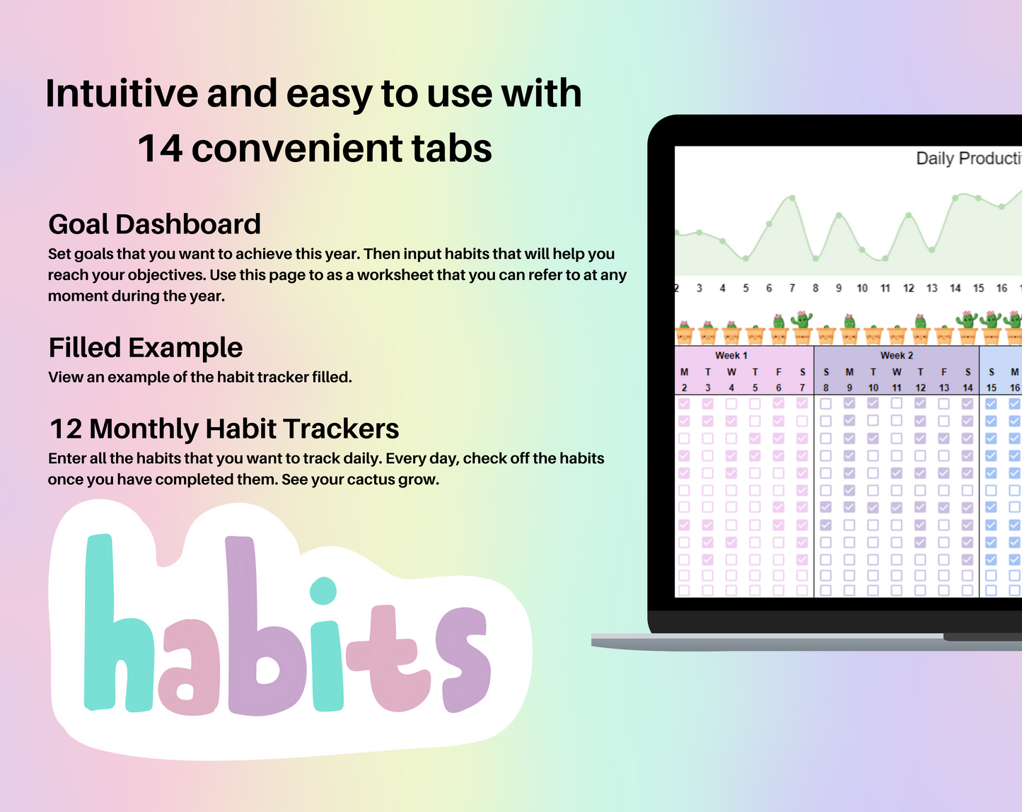 Habit Tracker Spreadsheet Google Sheets Productivity Template