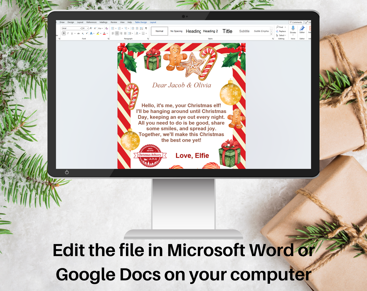 Holiday Elf Letter Fillable PDF Editable in Microsoft Word & Google Docs