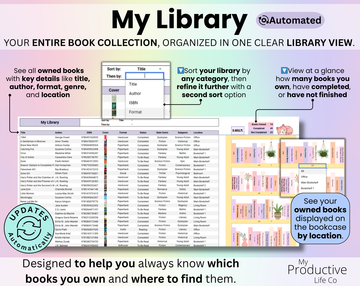Book Tracker & Reading List Spreadsheet Google Sheets and Excel Book Template