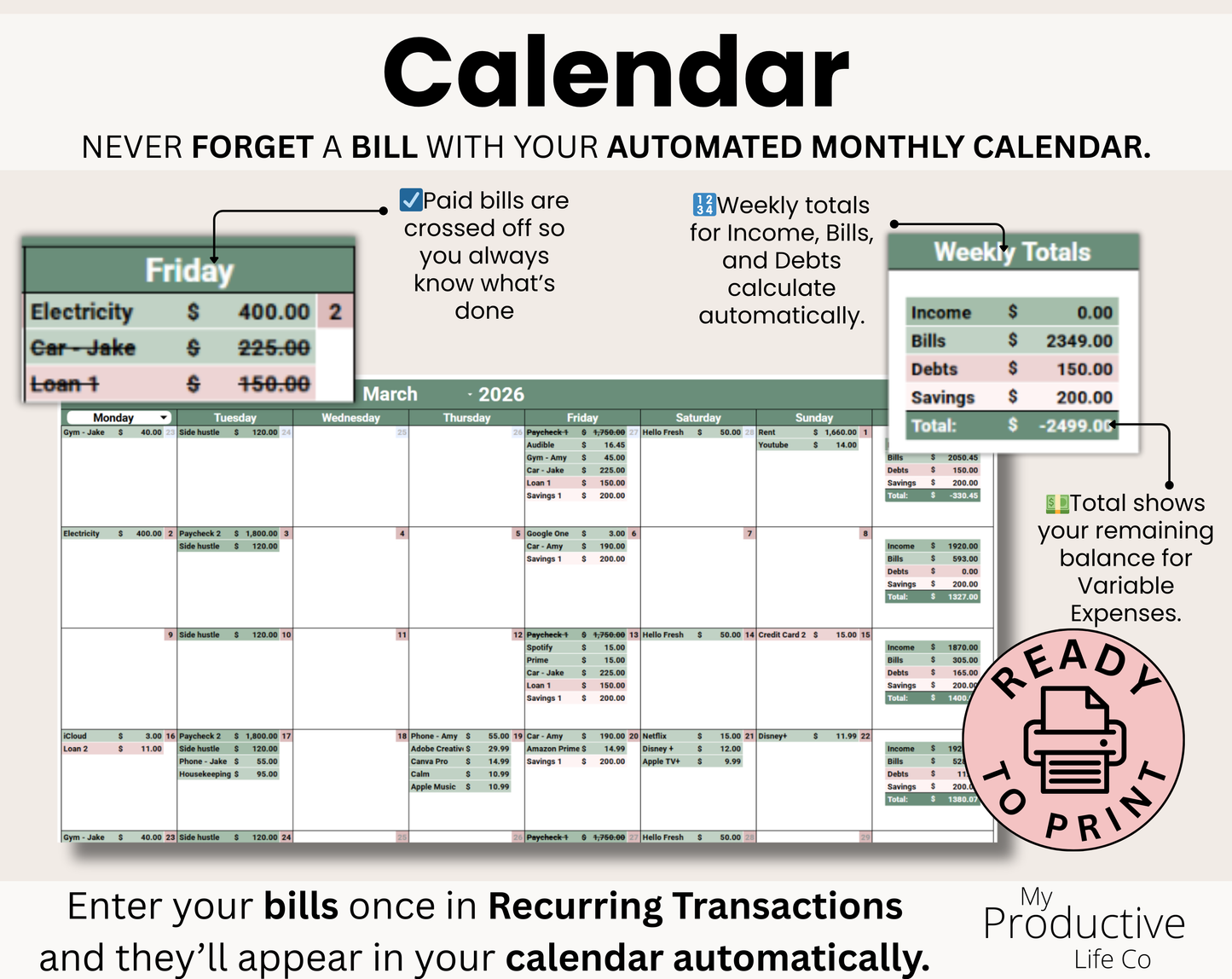 Annual & Monthly Budget Spreadsheet - Google Sheets & Excel Financial Planner Template