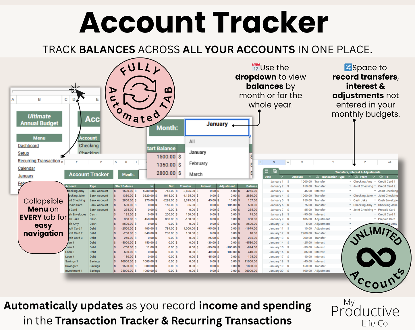Annual & Monthly Budget Spreadsheet - Google Sheets & Excel Financial Planner Template