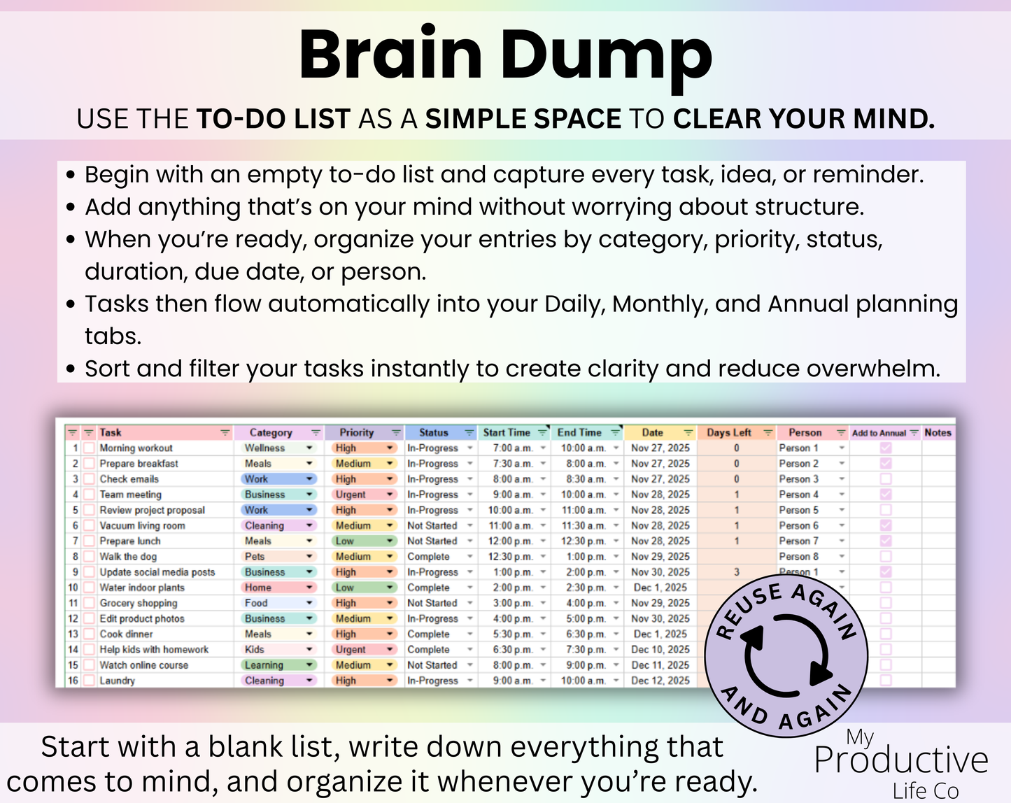 To-Do List Template Spreadsheet Google Sheets and Excel Template
