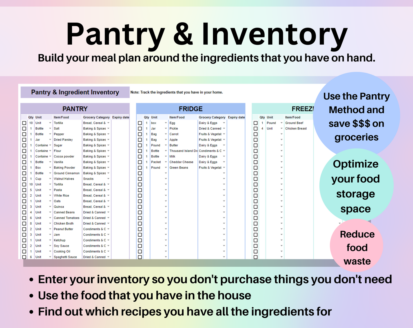 Weekly Meal Planner Spreadsheet Google Sheets and Excel Template