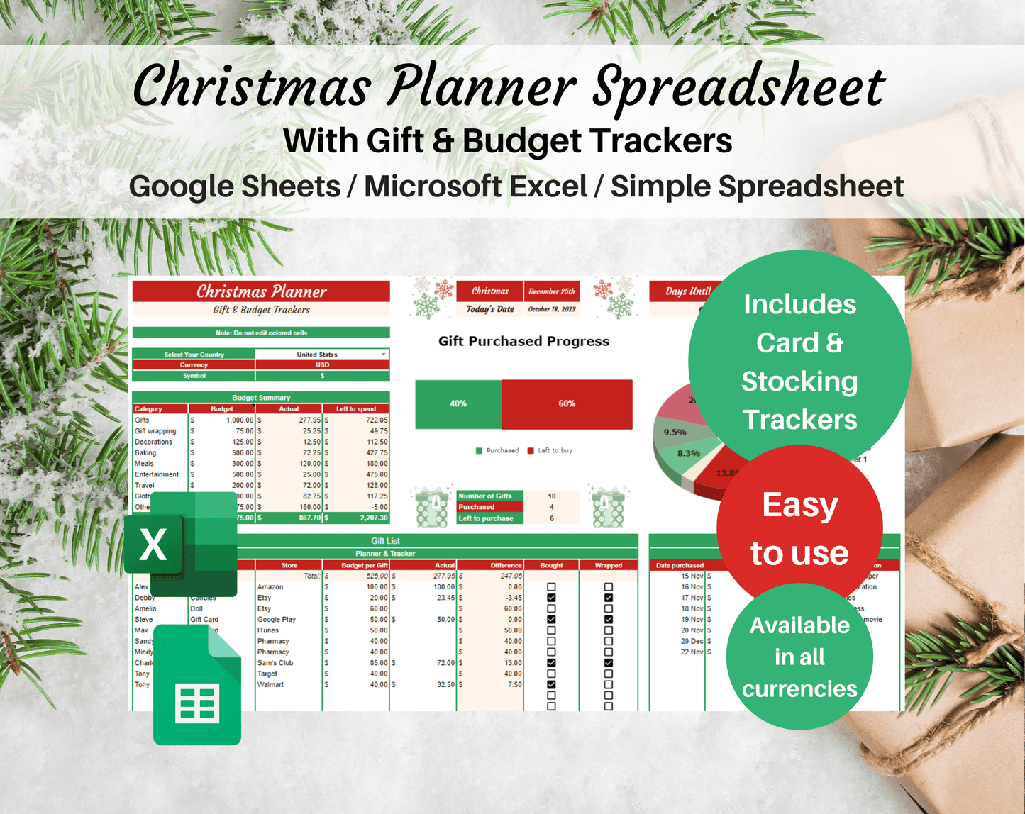 Holiday Planner Budget Spreadsheet Google Sheets and Excel Template