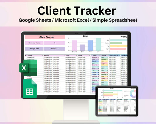 Client Tracker for Small Business Google Sheets and Excel Template