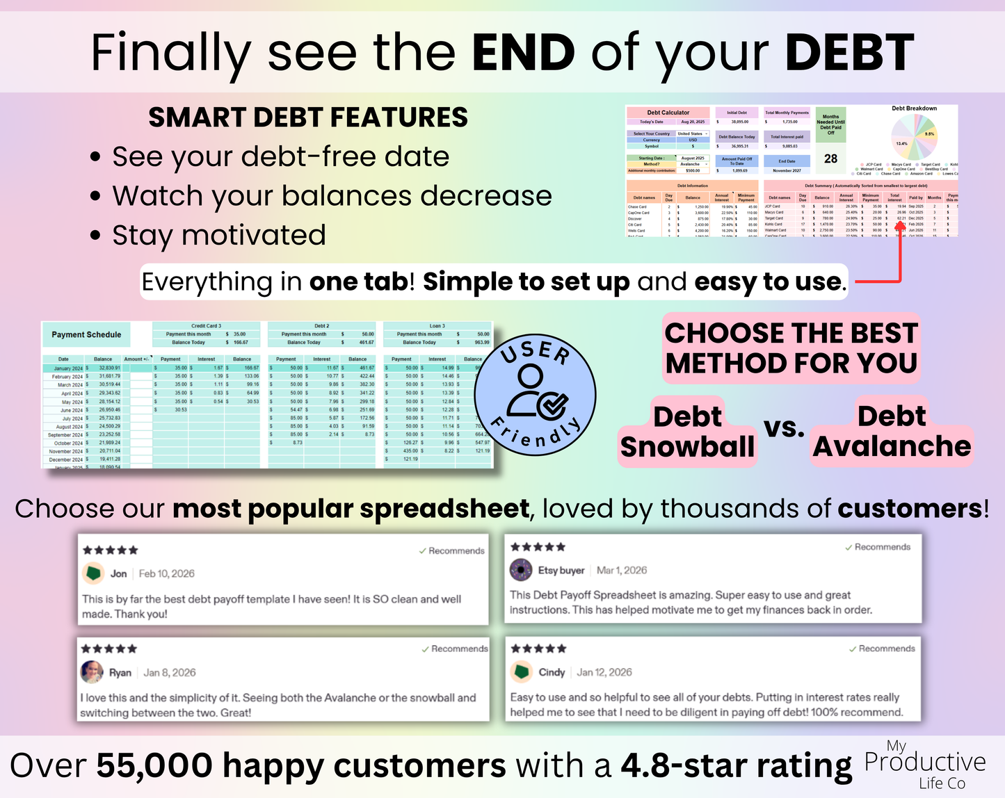 Debt Snowball / Avalanche Calculator Spreadsheet Google Sheets and Excel Template