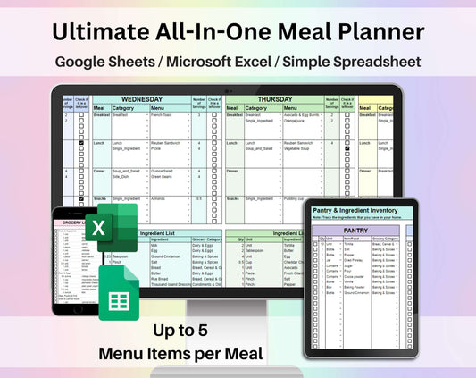 Weekly Meal Planner Spreadsheet Google Sheets and Excel Template