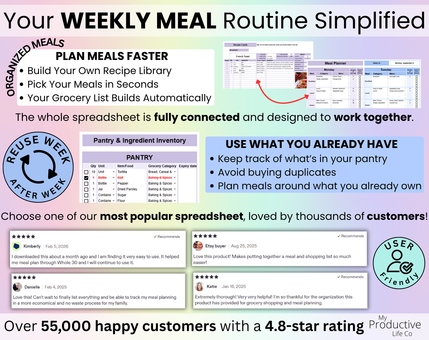 Weekly Meal Planner Spreadsheet Google Sheets and Excel Template