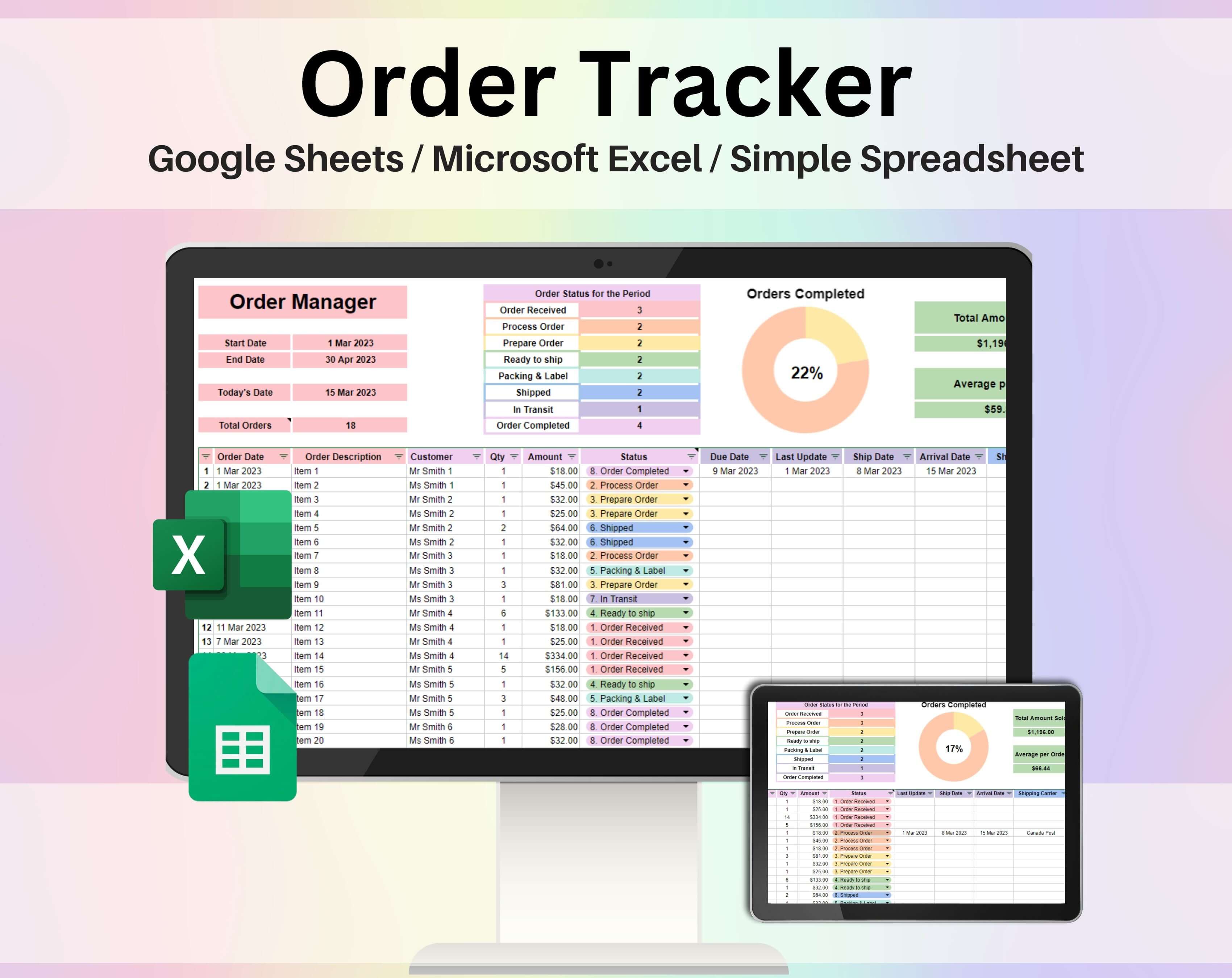 Order Tracker Spreadsheet Google Sheets and Excel Template