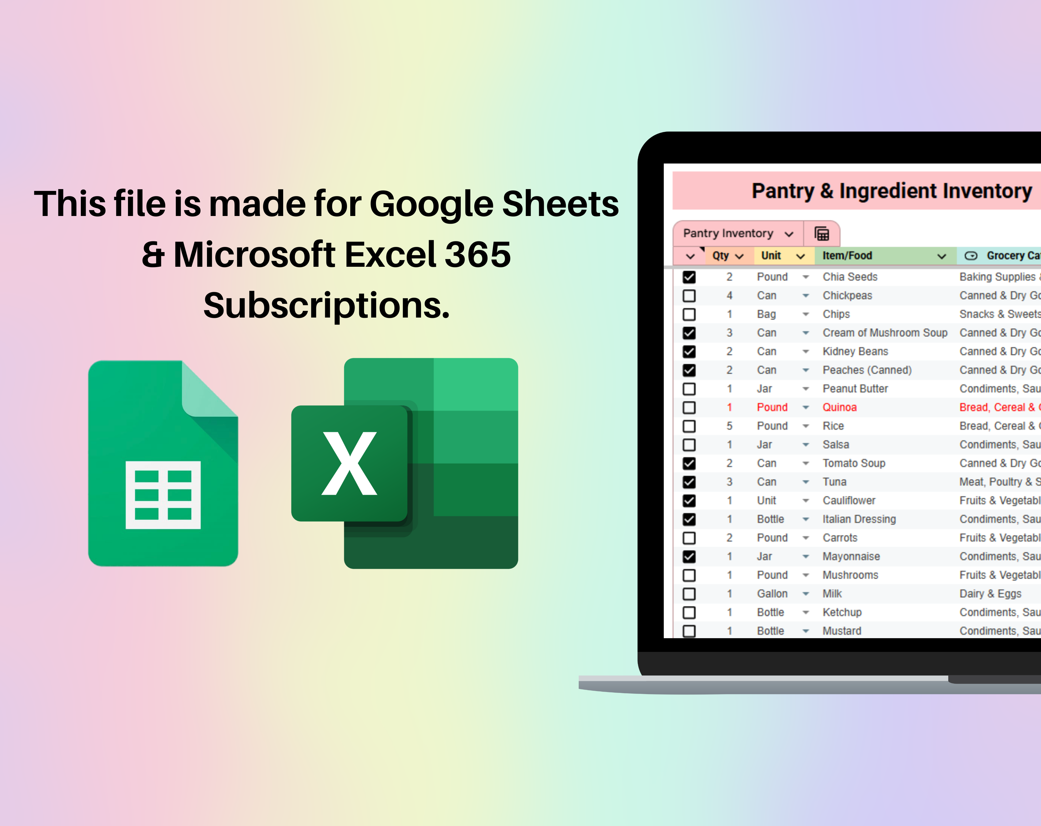 Pantry Inventory Tracker Spreadsheet Google Sheets and Excel Template