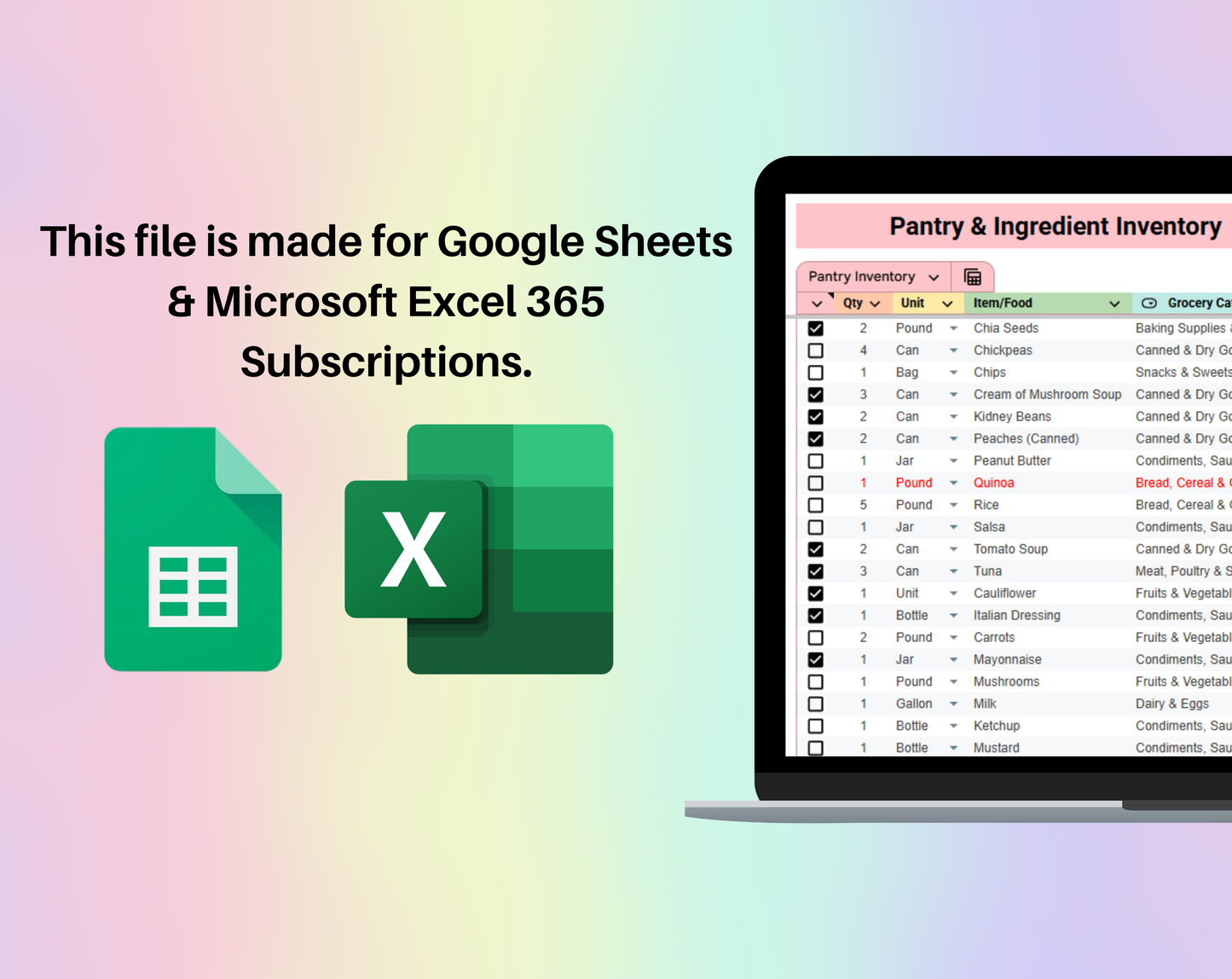 Pantry Inventory Tracker Spreadsheet Google Sheets and Excel Template