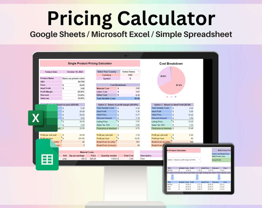 Product Pricing Calculator Spreadsheet Google Sheets and Excel Template