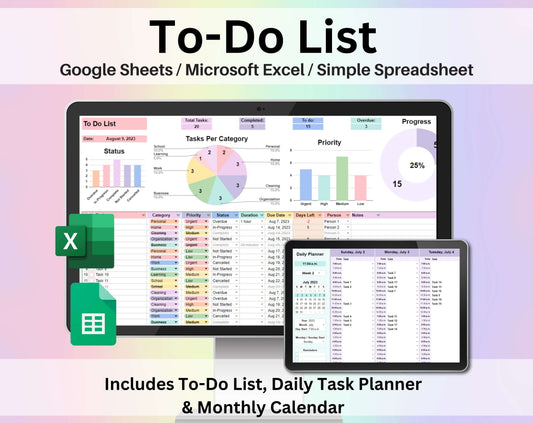 To-Do List Template Spreadsheet Google Sheets and Excel Template