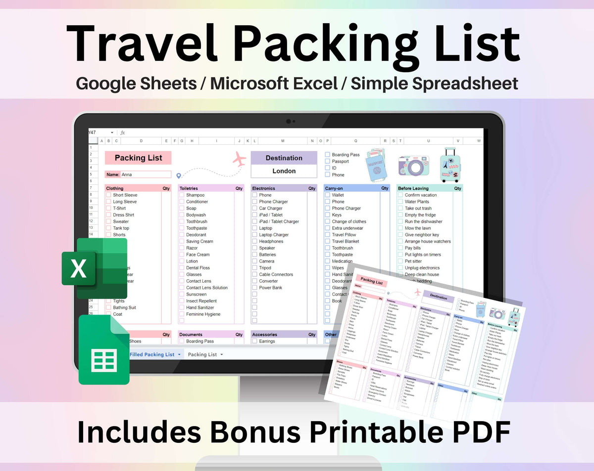 Packing List Sheet.pdf Packing List Template Spreadsheet Editable Google Sheets and Excel PDF