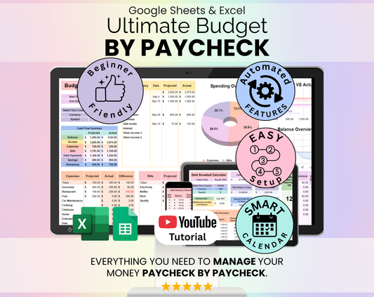 Ultimate Budget by Paycheck Spreadsheet Google Sheets and Excel Template