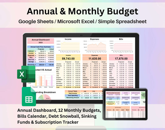 Annual and Monthly Budget Spreadsheet Template