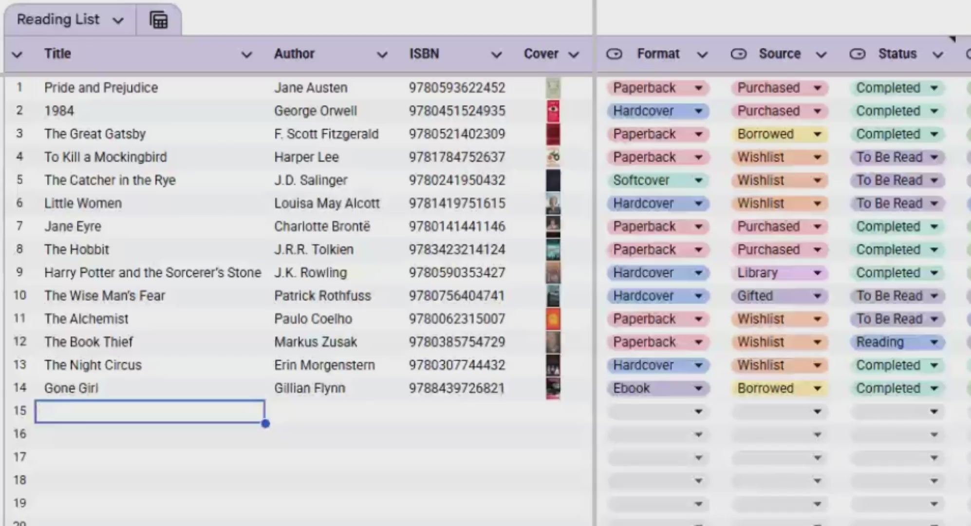 Book Tracker & Reading List Spreadsheet Google Sheets Excel