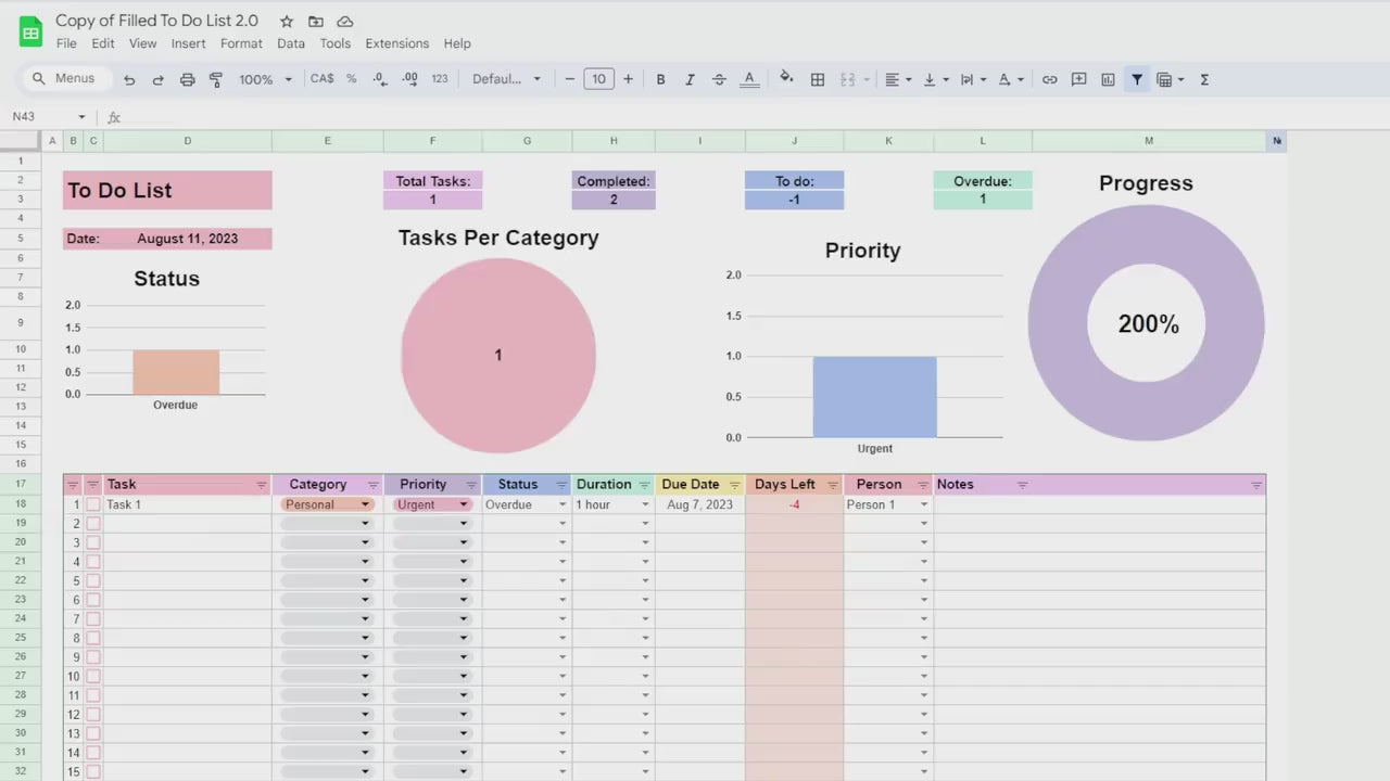 To-Do List Template Spreadsheet Google Sheets Excel