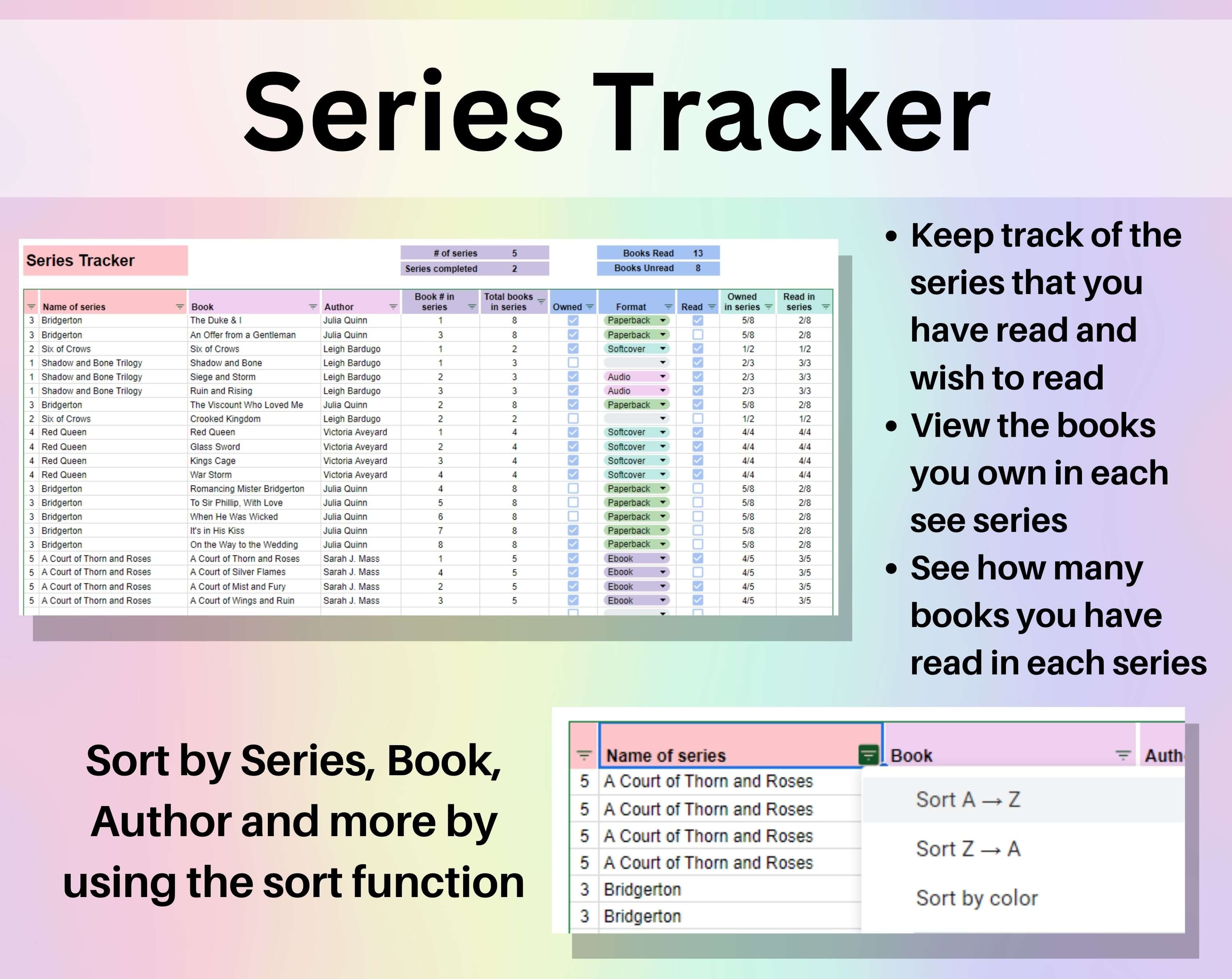 Book Ranking Spreadsheet Book Tracker & Reading List Spreadsheet Google Sheets Excel