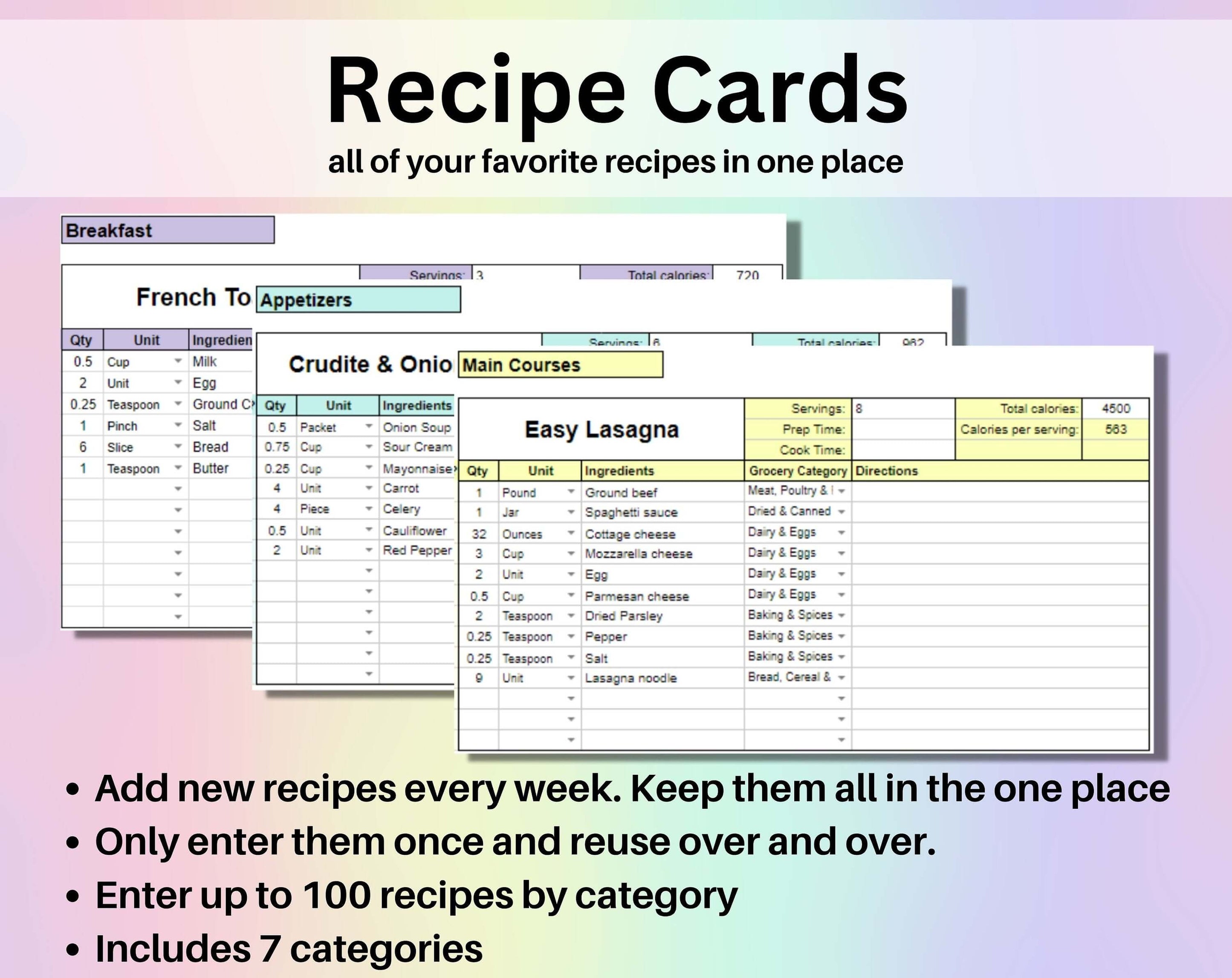 Weekly Meal Planner Spreadsheet Google Sheets and Excel Template