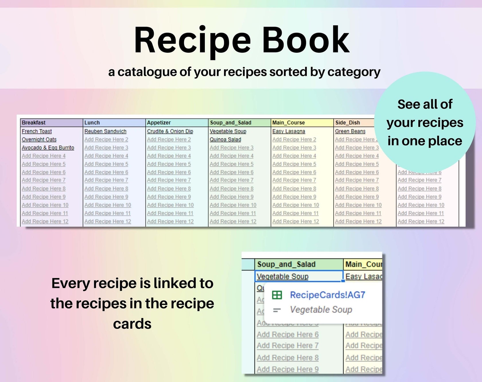 Weekly Meal Planner Spreadsheet Google Sheets and Excel Template