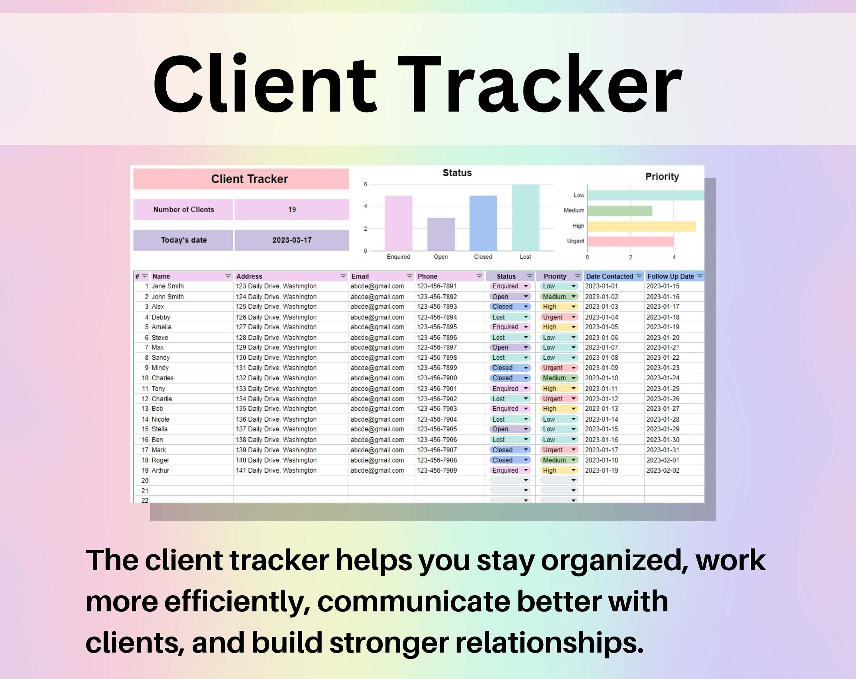 Client Tracker for Small Business Google Sheets and Excel Template