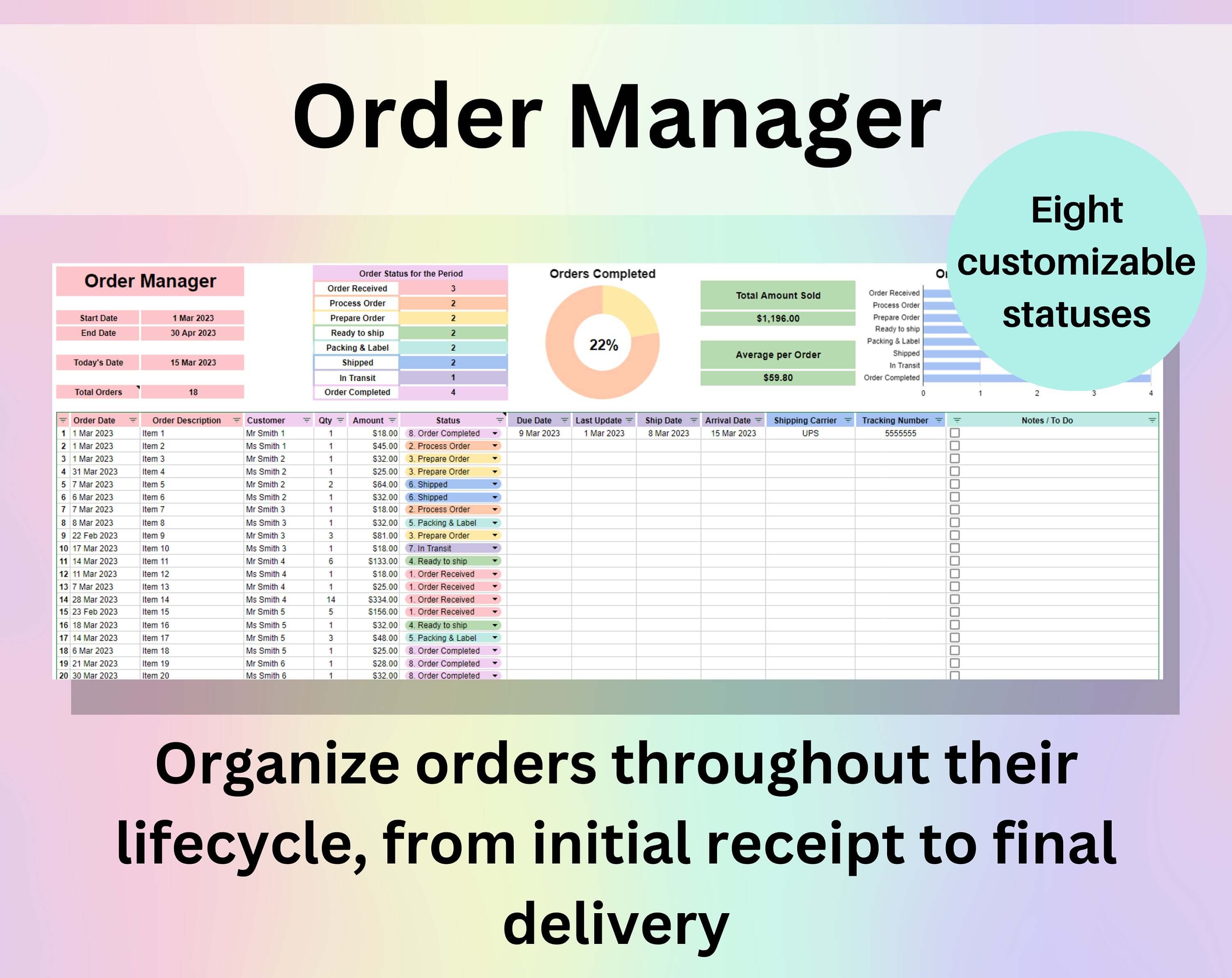 Order Tracker Spreadsheet Google Sheets and Excel Template