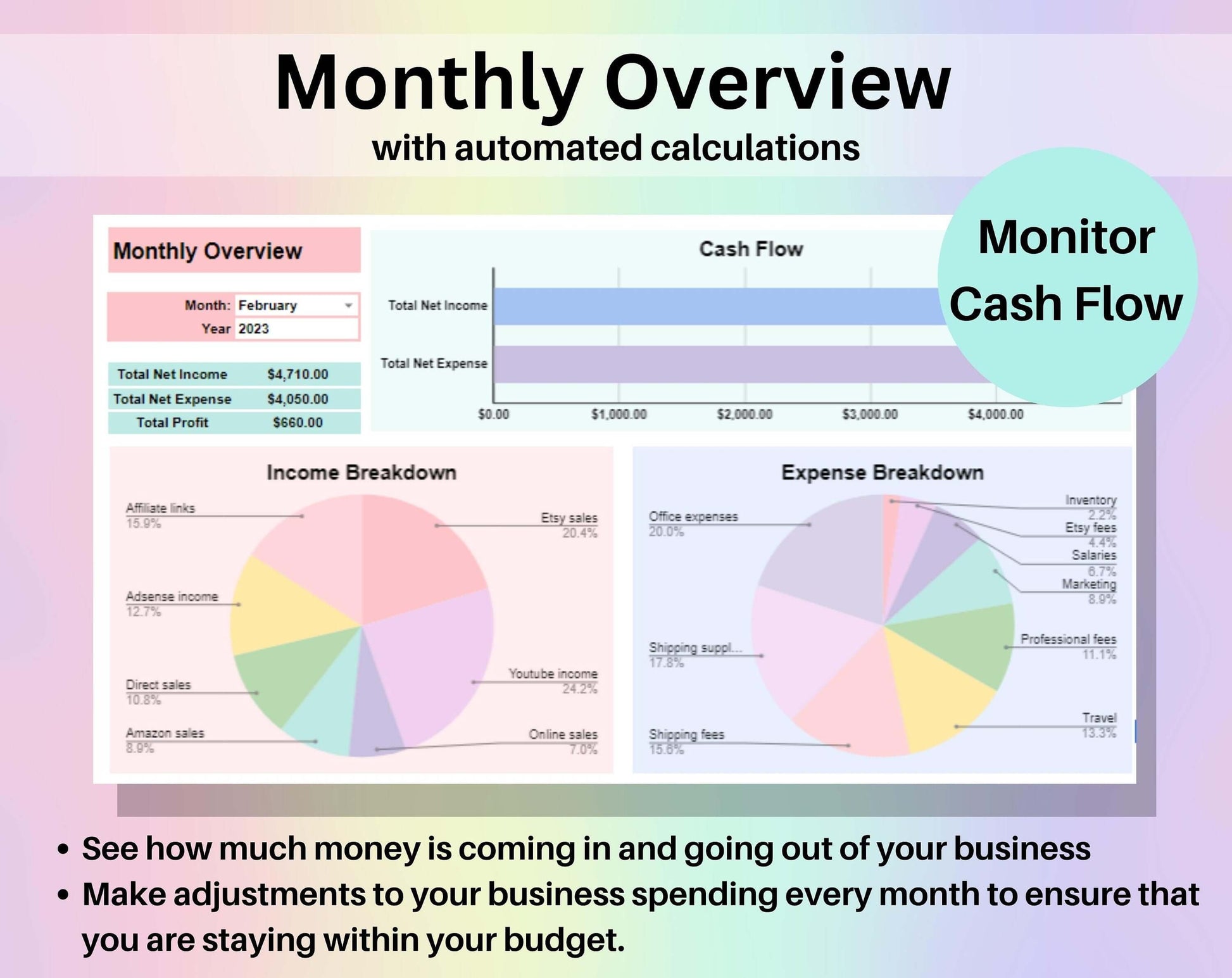 Small Business Bookkeeping Spreadsheet Google Sheets Excel Template Digital Income Expense Tracker Account Balance Financial Sales Overview