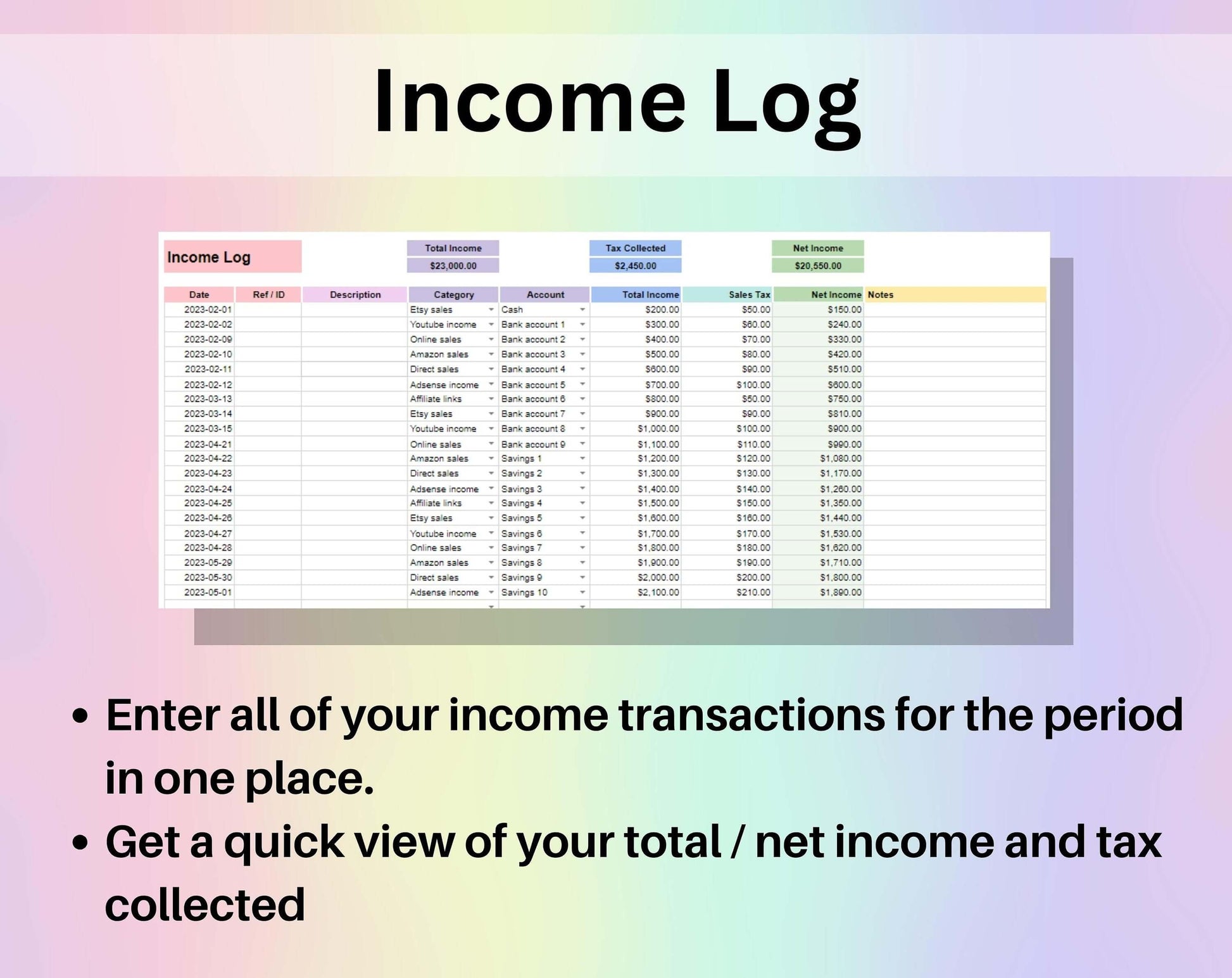 Small Business Bookkeeping Spreadsheet Google Sheets Excel Template Digital Income Expense Tracker Account Balance Financial Sales Overview